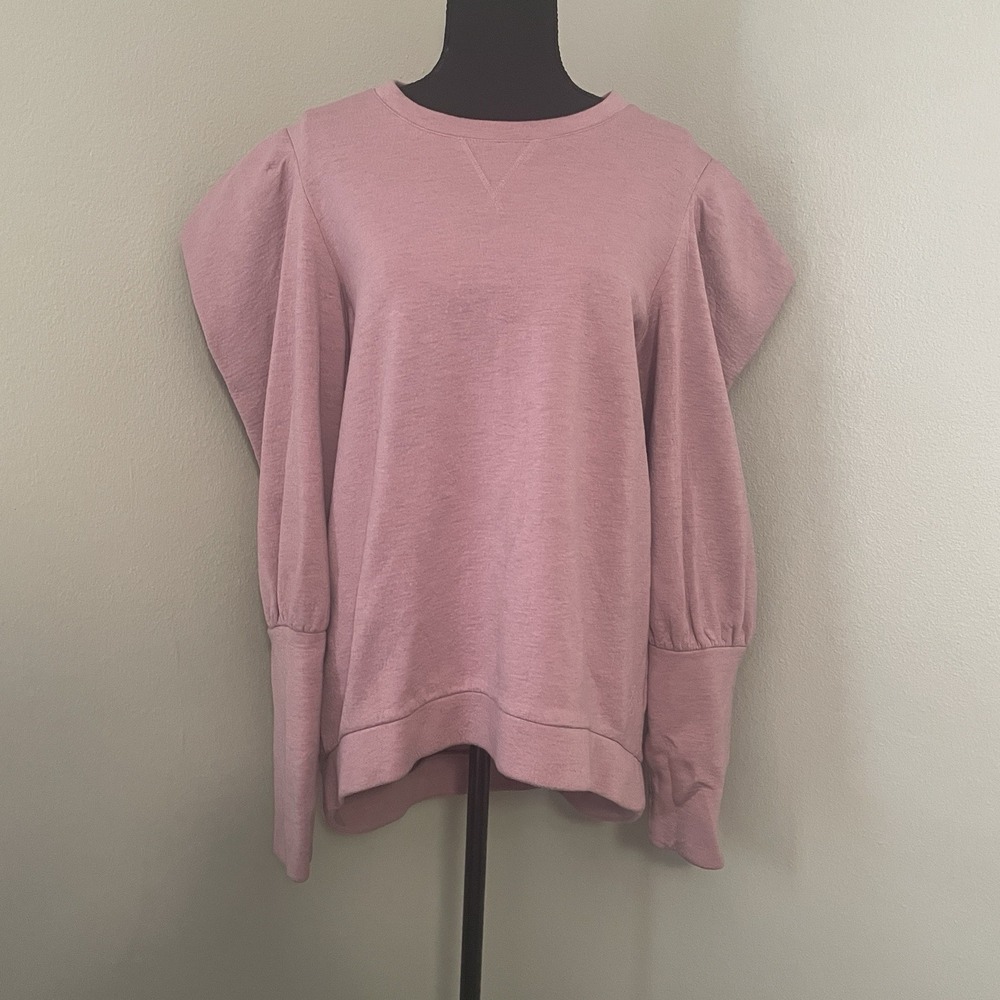 TED BAKER LONDON Womens Sz 5 (US 12) Puff Sleeve Sweatshirt Pink Heathered - Picture 8 of 14